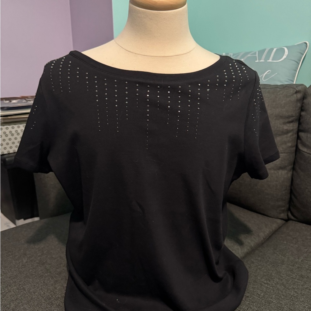 Westport Black Short Sleeve Top with Studded Detail